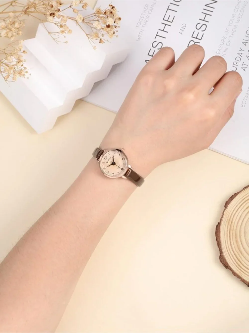 Women's Coffee Brown Analog Quartz Classic PU Leather Casual Round Wrist Watch